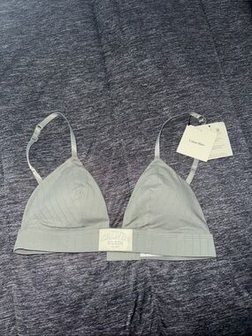 Calvin Klein Light Green Ribbed Triangle Bralette with Logo Band